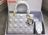 Dior My Lady Dior Bag with Leather Shoulder Strap Metallic Silver Grained Calfskin Replica
