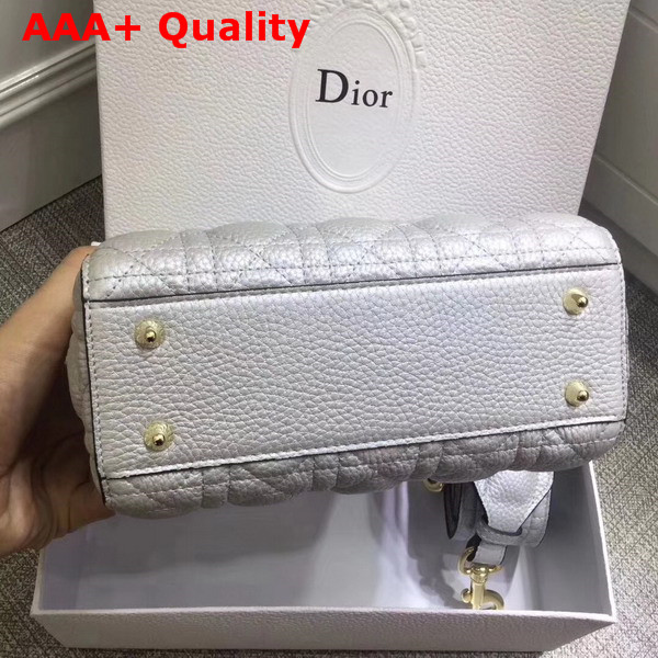 Dior My Lady Dior Bag with Leather Shoulder Strap Metallic Silver Grained Calfskin Replica