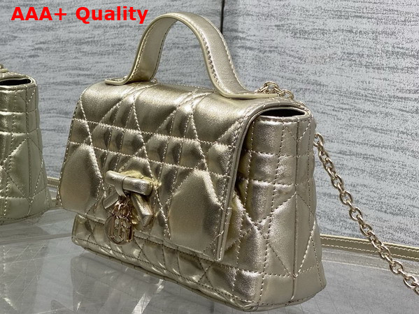 Dior My Tender Dior Top Handle Mini Bag in Gold Tone Metallic Macrocannage Lambskin Replica