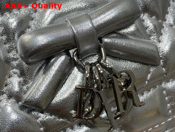 Dior My Tender Dior Top Handle Mini Bag in Silver Tone Metallic Macrocannage Lambskin Replica