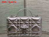 Dior My Tender Dior Top Handle Mini Bag in Silver Tone Metallic Macrocannage Lambskin Replica