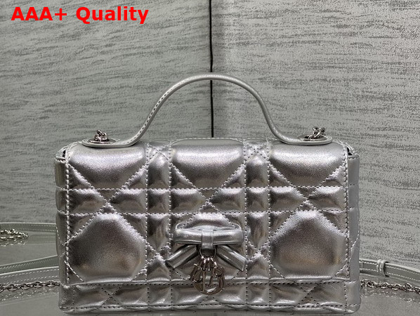 Dior My Tender Dior Top Handle Mini Bag in Silver Tone Metallic Macrocannage Lambskin Replica