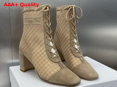 Dior Naughtily D Heeled Ankle Boot Transparent Mesh Embroidered with Silver Tone Strass and Sand Colored Suede Goatskin Replica