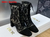 Dior Naughtily D Heeled Ankle Boot Transparent Mesh and Black Suede Calfskin Embroidered with Dior Roses Motif Replica