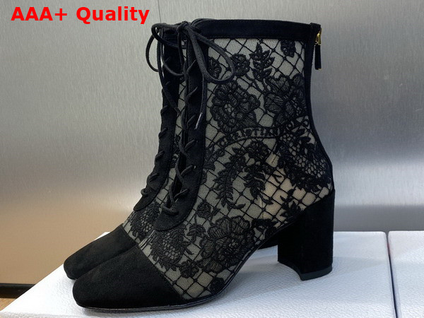 Dior Naughtily D Heeled Ankle Boot Transparent Mesh and Black Suede Calfskin Embroidered with Dior Roses Motif Replica