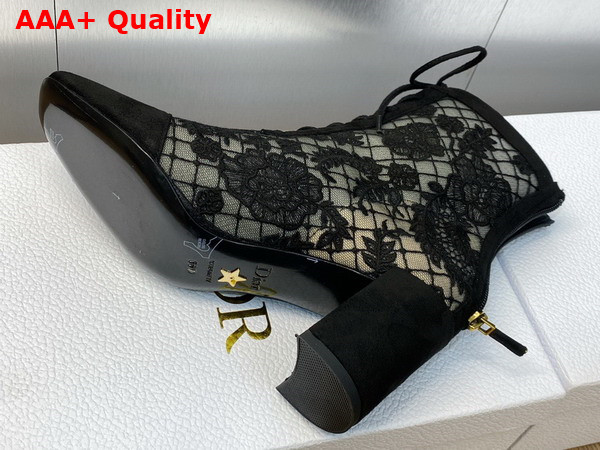 Dior Naughtily D Heeled Ankle Boot Transparent Mesh and Black Suede Calfskin Embroidered with Dior Roses Motif Replica