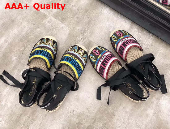 Dior Nicely D Lace Up Espadrille with Christian Dior Fuschia Embroidered Canvas and Black Calfskin Leather Replica