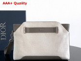 Dior Normandie A5 Triangle Pouch in Grey Cotton with Herringbone Motif and Gray Dior Icons Calfskin Replica