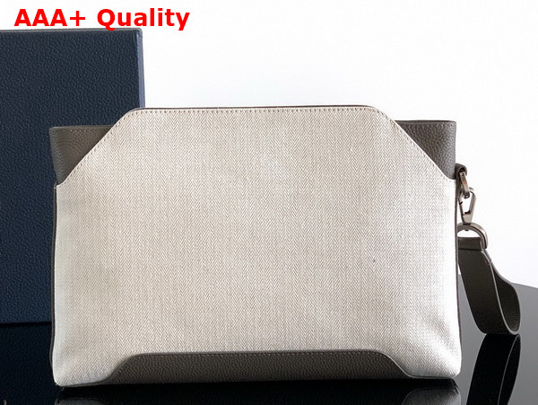 Dior Normandie A5 Triangle Pouch in Grey Cotton with Herringbone Motif and Gray Dior Icons Calfskin Replica