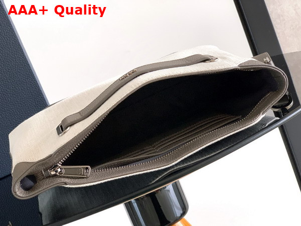 Dior Normandie A5 Triangle Pouch in Grey Cotton with Herringbone Motif and Gray Dior Icons Calfskin Replica