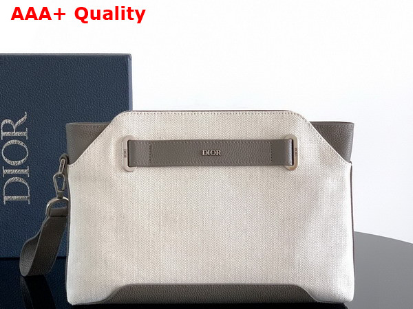 Dior Normandie A5 Triangle Pouch in Grey Cotton with Herringbone Motif and Gray Dior Icons Calfskin Replica