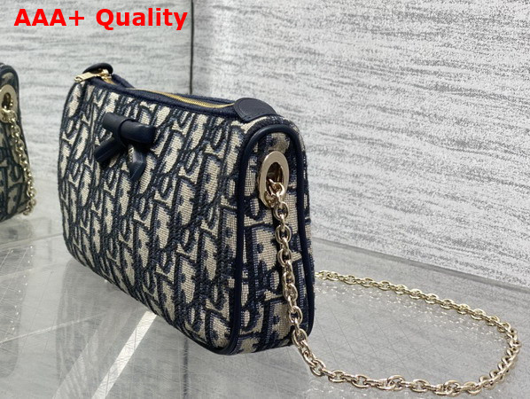 Dior Oblique Bow Pouch with Chain Blue Dior Oblique Jacquard Replica