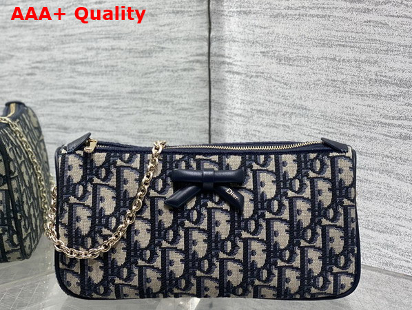 Dior Oblique Bow Pouch with Chain Blue Dior Oblique Jacquard Replica