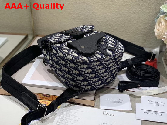 Dior Oblique Jacquard Mini Saddle Backpack in Navy Blue Replica