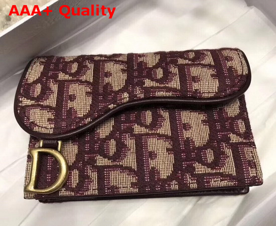 Dior Oblique Saddle Card Holder in Burgundy Replica