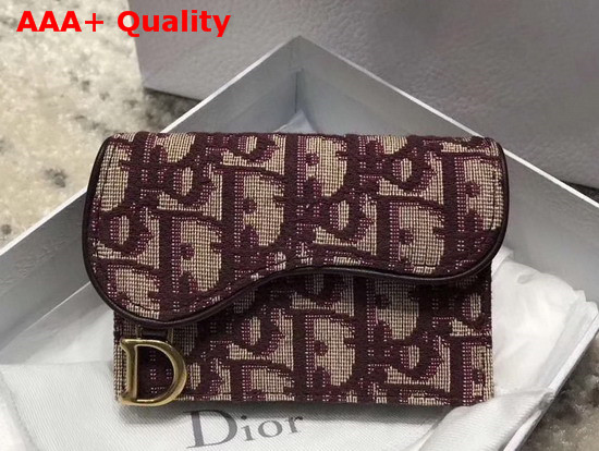 Dior Oblique Saddle Card Holder in Burgundy Replica
