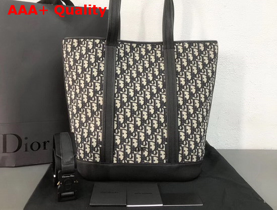 Dior Oblique Tote in Dior Oblique Canvas and Black Grained Calfskin with Signature Dior Detail Replica