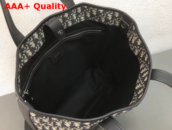 Dior Oblique Tote in Dior Oblique Canvas and Black Grained Calfskin with Signature Dior Detail Replica