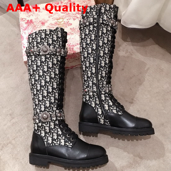 Dior Oblique and Black Calfskin Knee Boot with Medallions Replica
