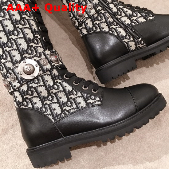 Dior Oblique and Black Calfskin Knee Boot with Medallions Replica