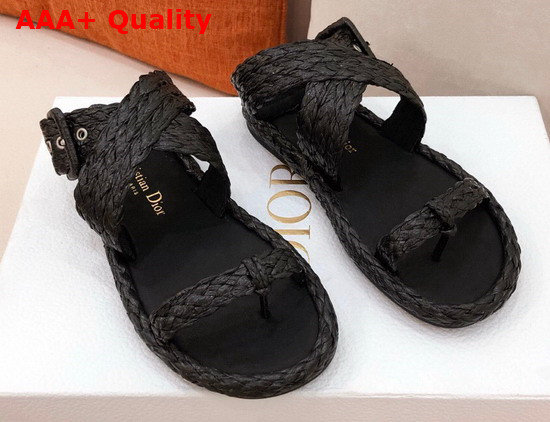 Dior Ocean Thong Sandal Black Braided Raffia Replica