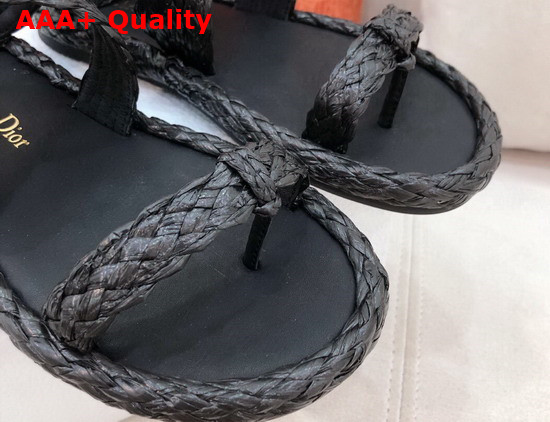 Dior Ocean Thong Sandal Black Braided Raffia Replica