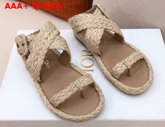 Dior Ocean Thong Sandal Jute Colored Braided Raffia Replica