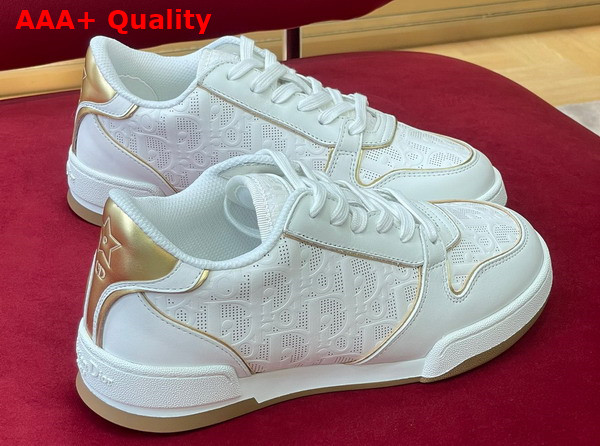 Dior One Sneaker White and Gold Tone Dior Oblique Perforated Calfskin Replica