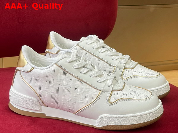 Dior One Sneaker White and Gold Tone Dior Oblique Perforated Calfskin Replica