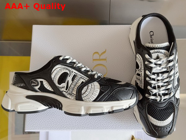 Dior Open Back Chrono Sneaker in Black Mesh and Leather Effect Panels Replica