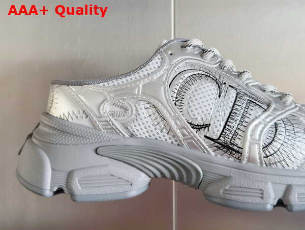 Dior Open Back Chrono Sneaker in Gray Mesh with Silver Tone Laminated Leather Effect Panels Replica