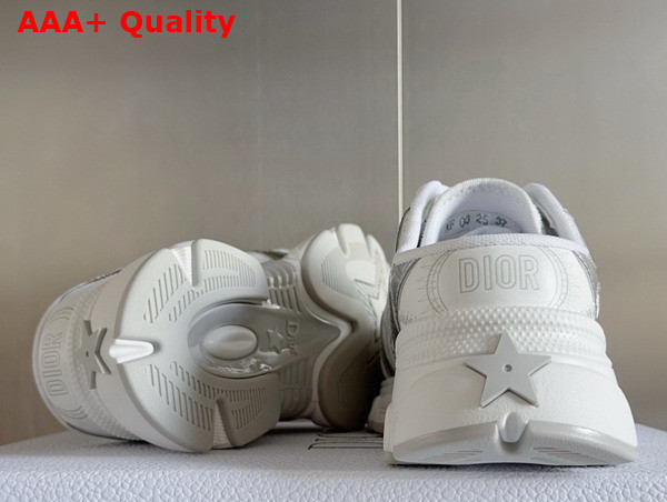 Dior Open Back Chrono Sneaker in White Mesh with Silver Tone and White Laminated Leather Effect Panels Replica