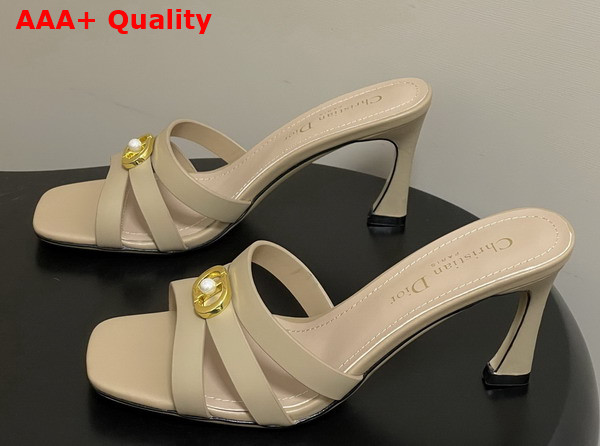 Dior Or 30m Heeled Slide in Beige Calfskin Replica