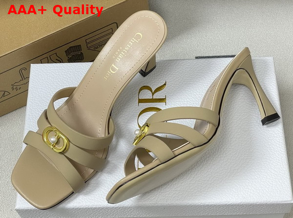 Dior Or 30m Heeled Slide in Beige Calfskin Replica