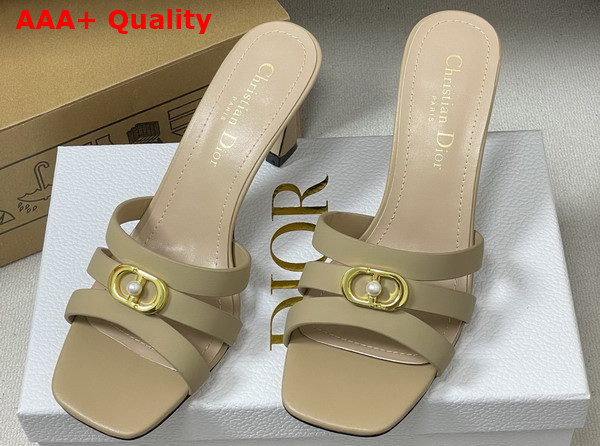 Dior Or 30m Heeled Slide in Beige Calfskin Replica