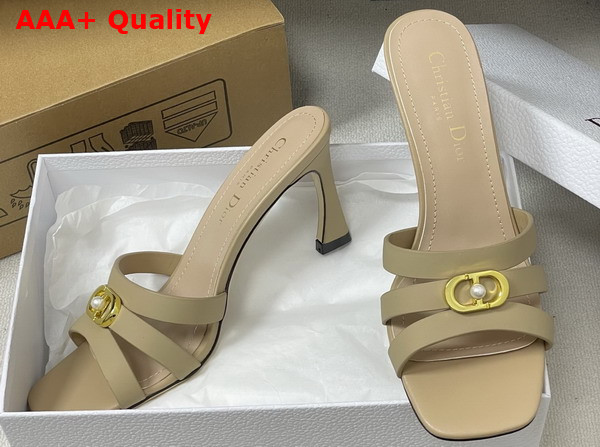 Dior Or 30m Heeled Slide in Beige Calfskin Replica