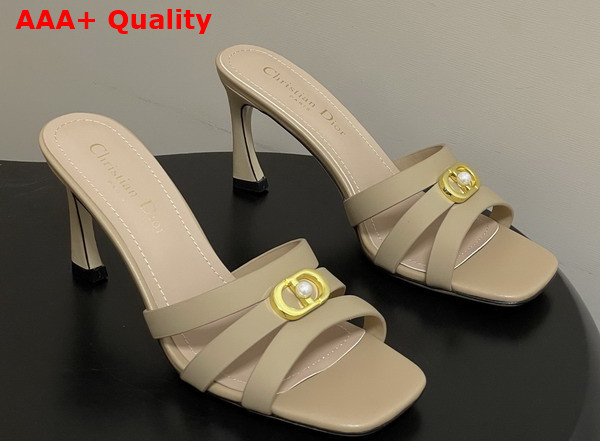 Dior Or 30m Heeled Slide in Beige Calfskin Replica
