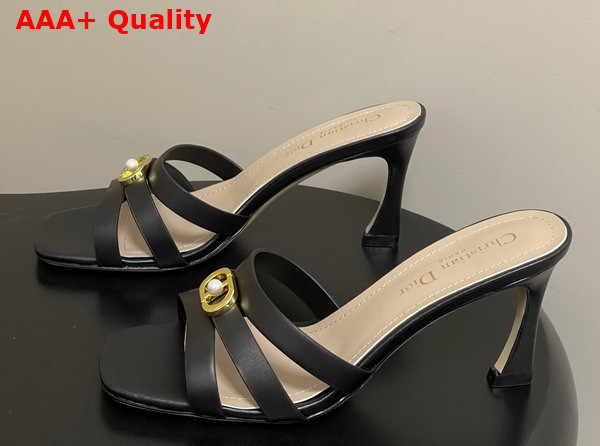 Dior Or 30m Heeled Slide in Black Calfskin Replica