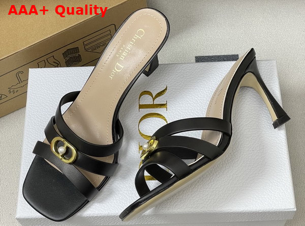 Dior Or 30m Heeled Slide in Black Calfskin Replica
