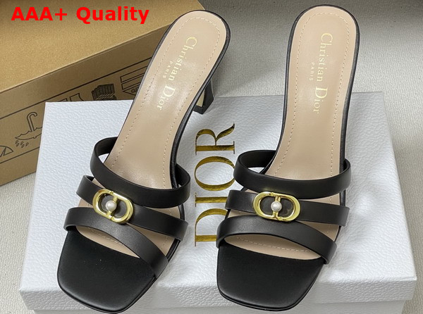 Dior Or 30m Heeled Slide in Black Calfskin Replica