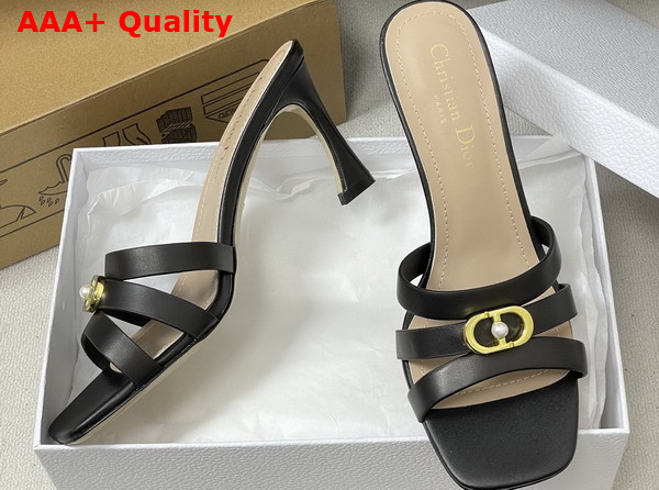 Dior Or 30m Heeled Slide in Black Calfskin Replica