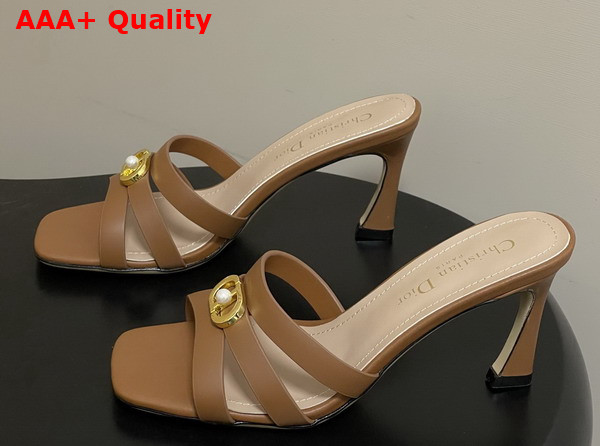 Dior Or 30m Heeled Slide in Brown Calfskin Replica