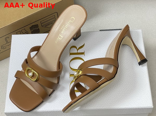 Dior Or 30m Heeled Slide in Brown Calfskin Replica