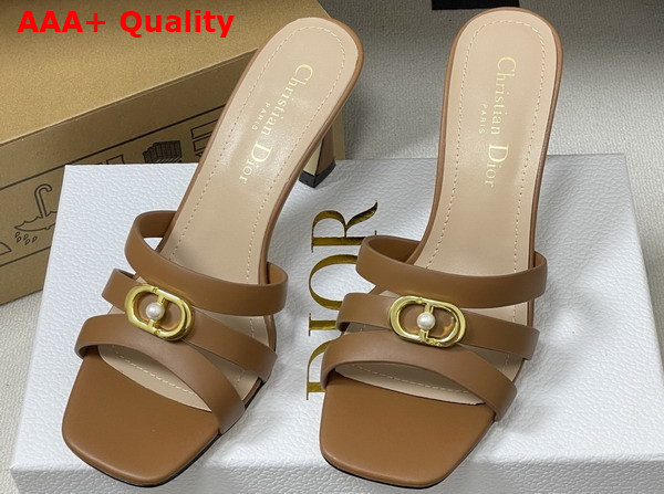 Dior Or 30m Heeled Slide in Brown Calfskin Replica