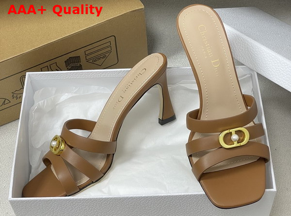 Dior Or 30m Heeled Slide in Brown Calfskin Replica
