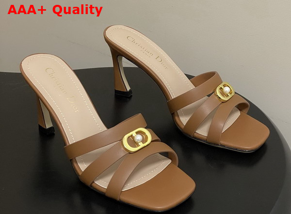 Dior Or 30m Heeled Slide in Brown Calfskin Replica