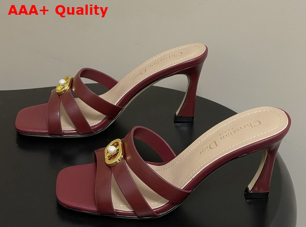 Dior Or 30m Heeled Slide in Burgundy Calfskin Replica