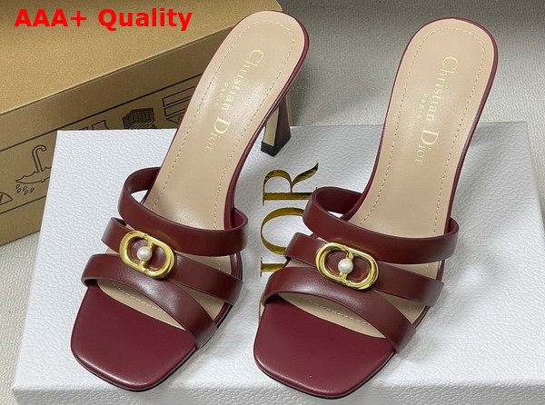 Dior Or 30m Heeled Slide in Burgundy Calfskin Replica