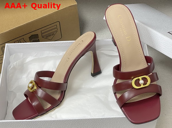 Dior Or 30m Heeled Slide in Burgundy Calfskin Replica