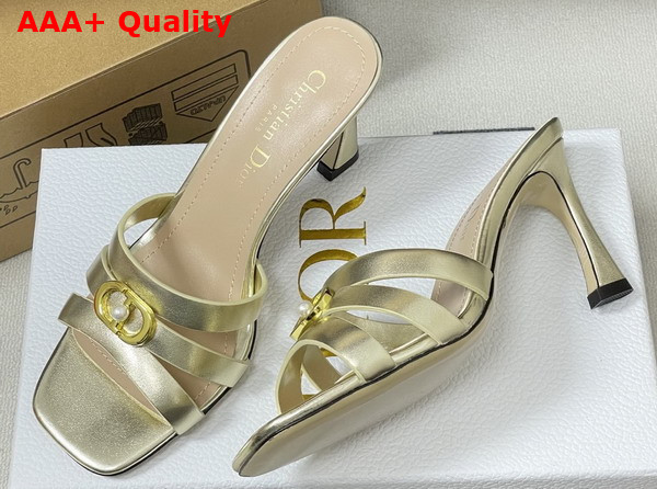 Dior Or 30m Heeled Slide in Gold Tone Laminated Calfskin Replica
